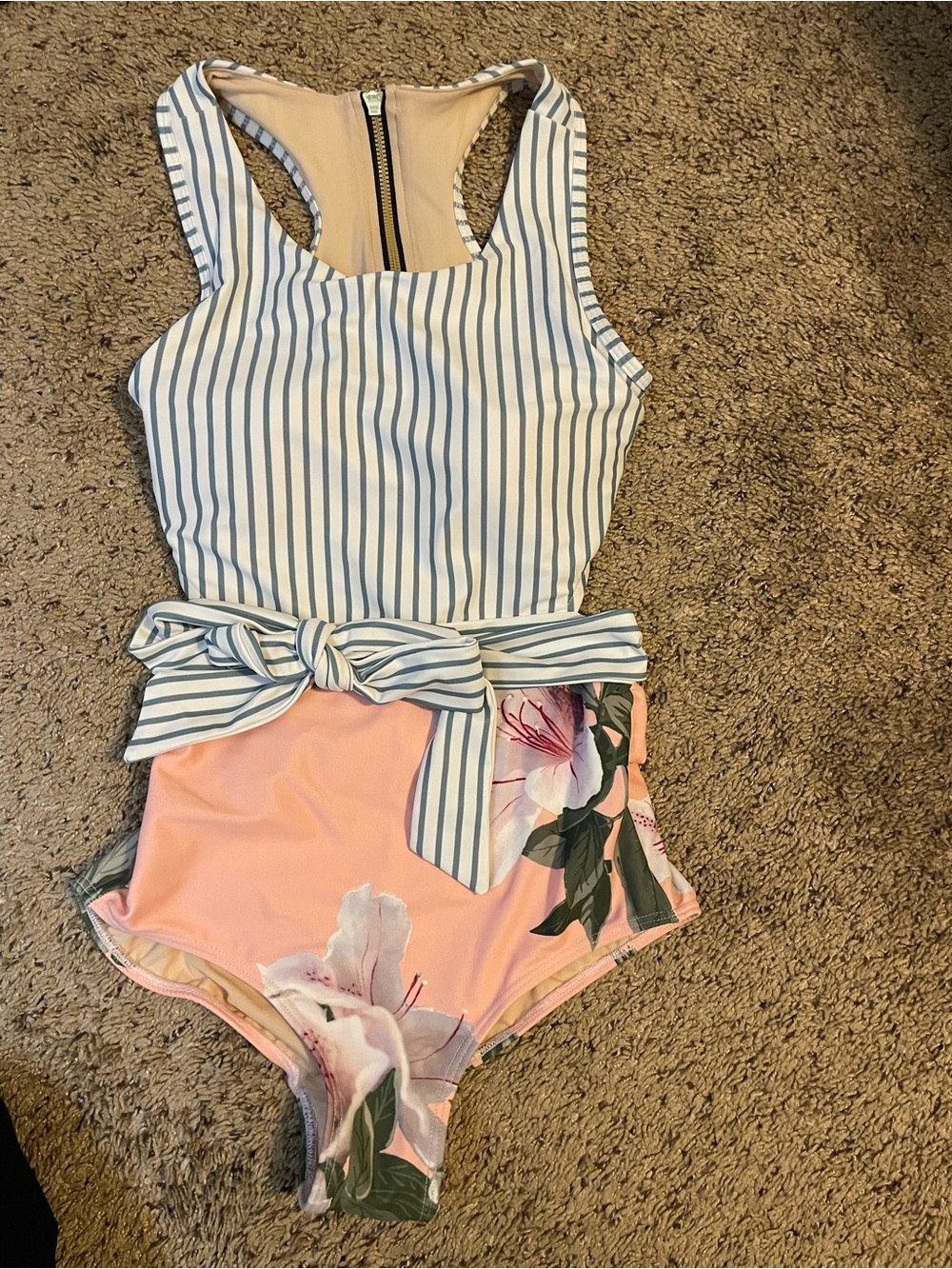 Albion Pink Floral & Blue Stripe One-Piece Swimsuit